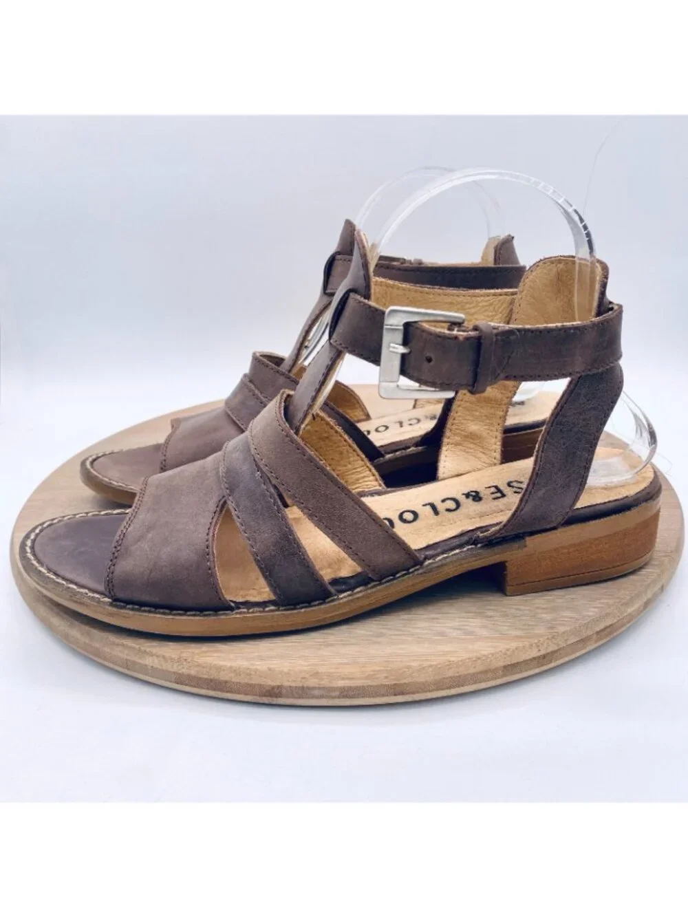 Musse and Cloud Sandals Womens 8 Brown Leather Ankle Strap Flats Peep